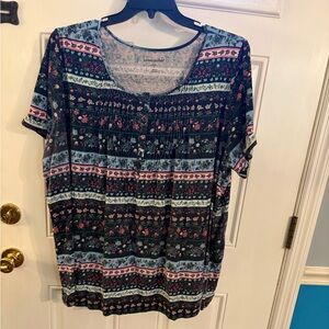 Woman Within Multicolor Floral Striped Top